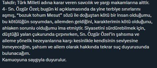 Response from Mesut Özarslan to Özgür Özel's words: I will not lower myself to his level