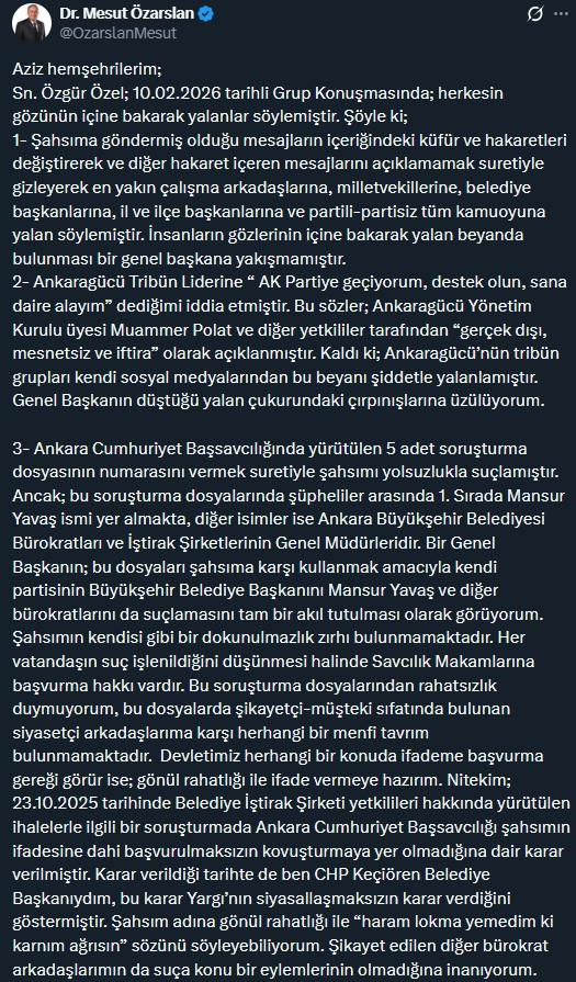 Response from Mesut Özarslan to Özgür Özel's words: I will not lower myself to his level