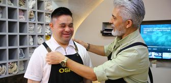 Down sendromlu genç çalıştığı berber salonuna neşe katıyor