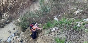 Hatay'da dereye düşen oğlağı çıkarırken mahsur kalan kişi kurtarıldı