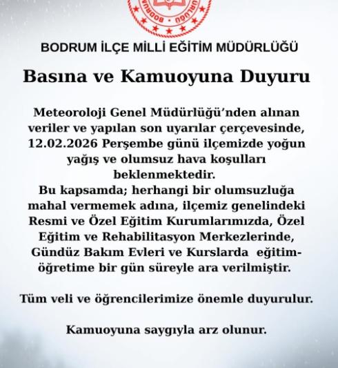 Muğla, Bodrum, Milas okullar tatil mi, 12 Şubat Perşembe okullar neden tatil edildi?