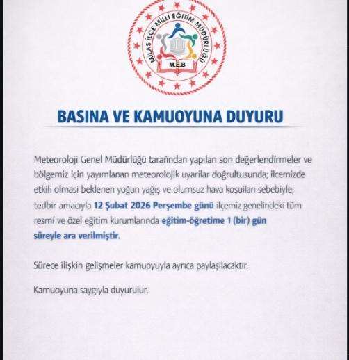 Muğla, Bodrum, Milas okullar tatil mi, 12 Şubat Perşembe okullar neden tatil edildi?