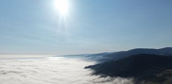 Samsun'da Karadeniz'in üzerini kaplayan sis dronla görüntülendi