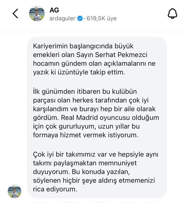 Response to 'Mobbing' allegations from Arda Güler