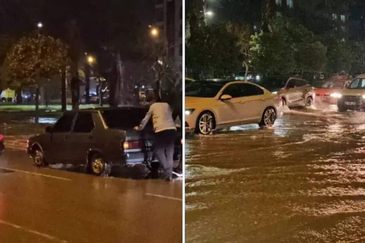 Sağanak yağış hayatı felç etti! Arabalar sular arasında kaldı