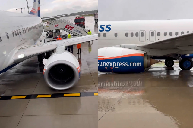 Great panic at Antalya Airport! The plane's landing gear broke, and its engine scraped the runway