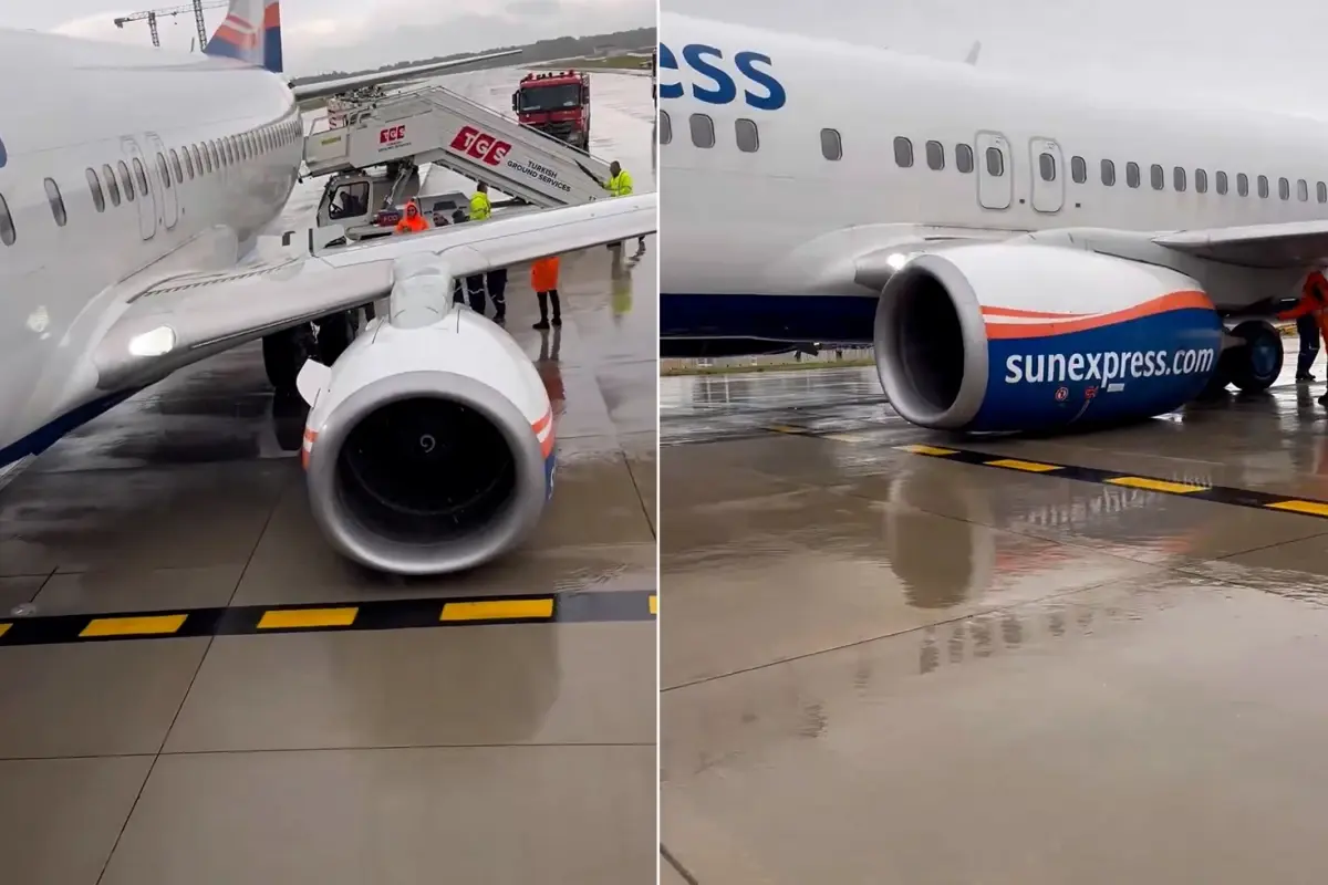 Antalya Havalimanı'nda büyük panik! Uçağın iniş takımları kırıldı, motoru piste sürttü