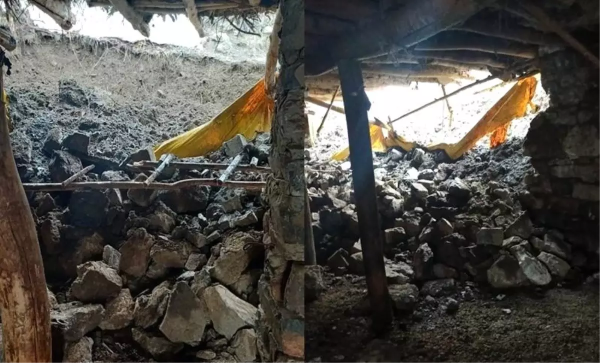 Hakkari'de yağış nedeniyle ahır çöktü