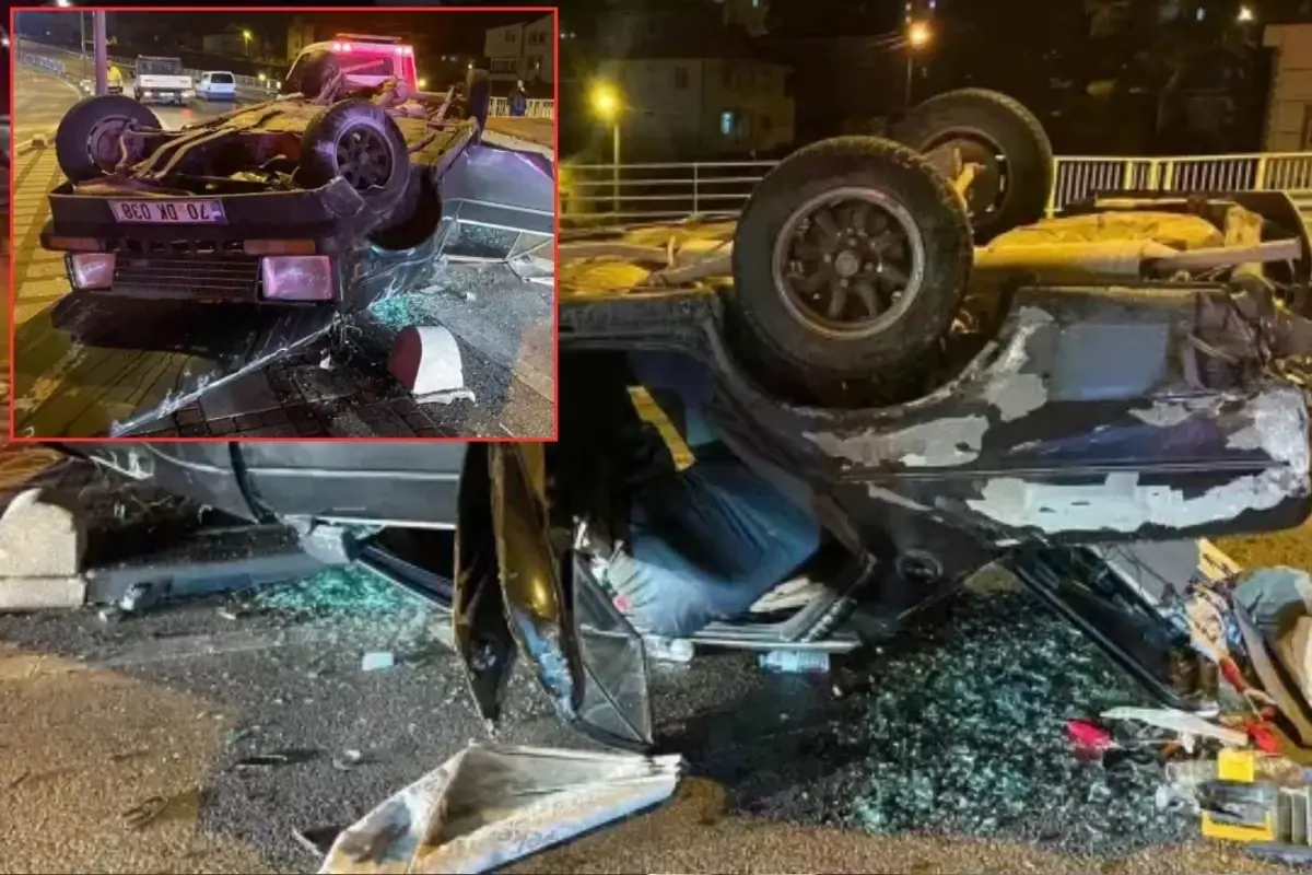 Kazada hurdaya dönen araçtan yara almadan kurtuldu