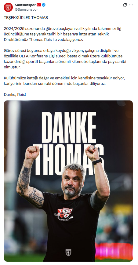 Samsunspor parted ways with Thomas Reis