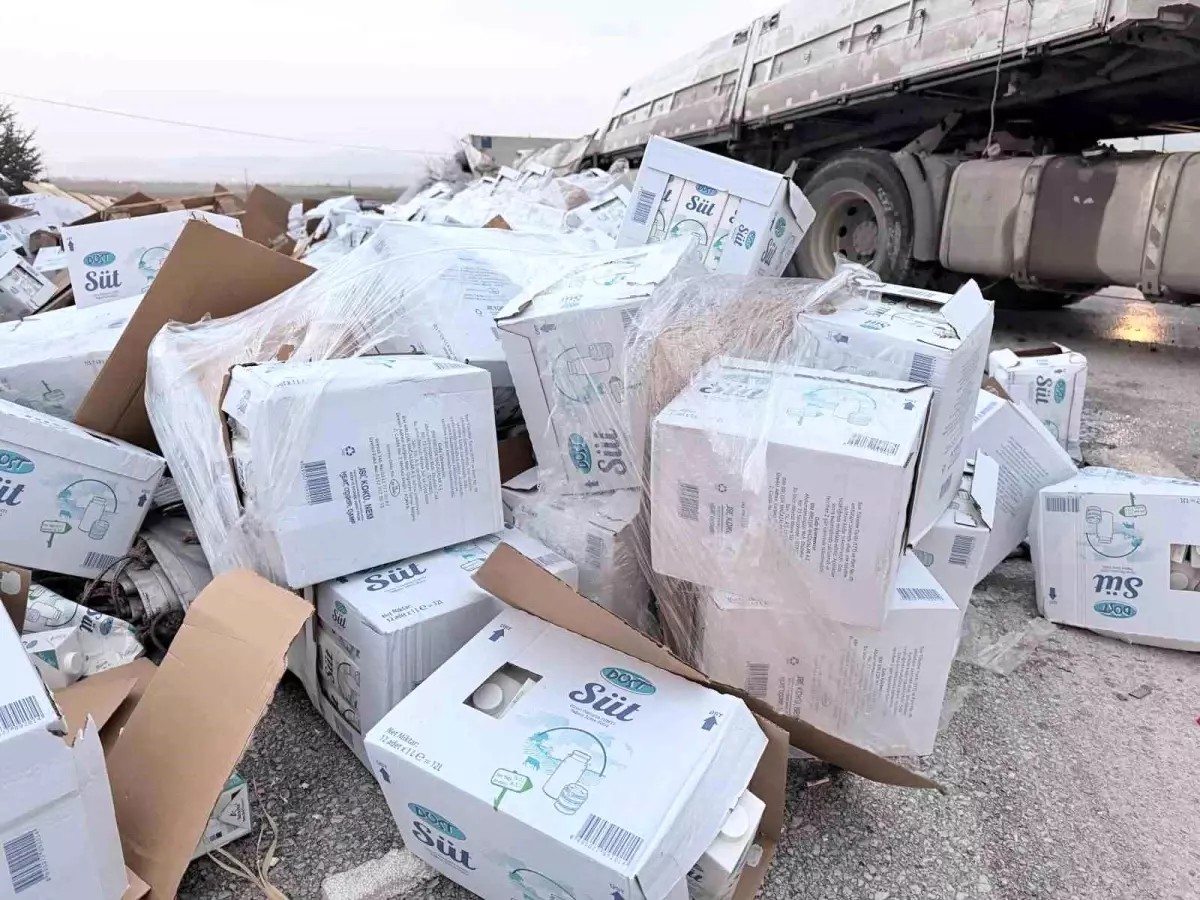 Devrilen tırdaki 25 ton süt çevreye dağıldı