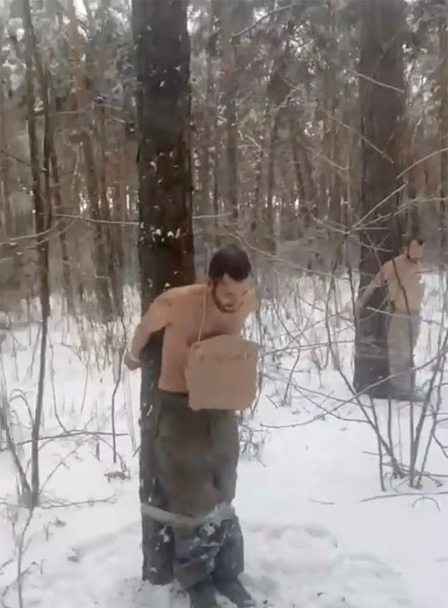The Russian commander stripped his soldiers and tied them to trees in freezing cold