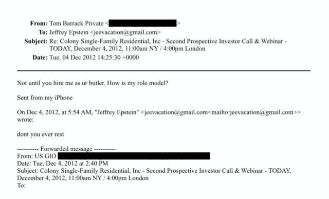 The correspondence between U.S. Ambassador to Ankara Barrack and Epstein has come to light