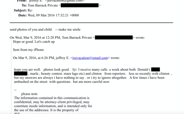 The correspondence between U.S. Ambassador to Ankara Barrack and Epstein has come to light