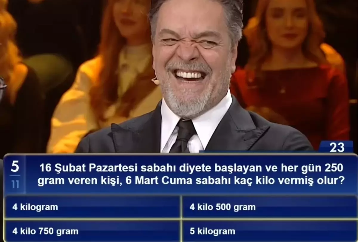 16 Şubat Pazartesi sabahı diyete başlayan ve her gün 250 gram veren kişi, 6 Mart Cuma sabahı kaç kilo verm...