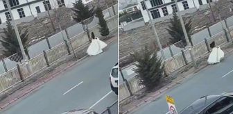 Film sahnesi değil gerçek! Gelinin düğünden kaçtığı anlar kamerada