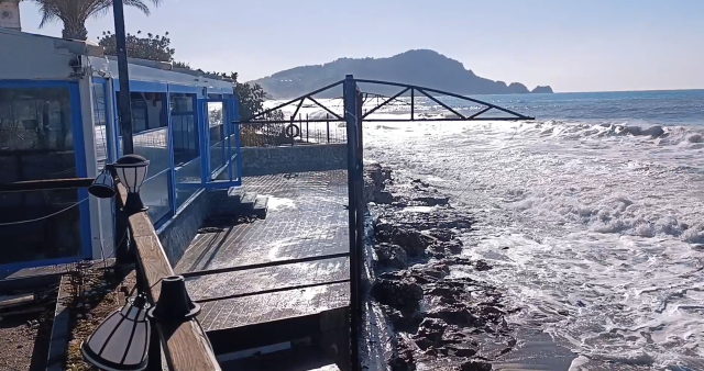 Giant waves swallowed the big restaurant like this
