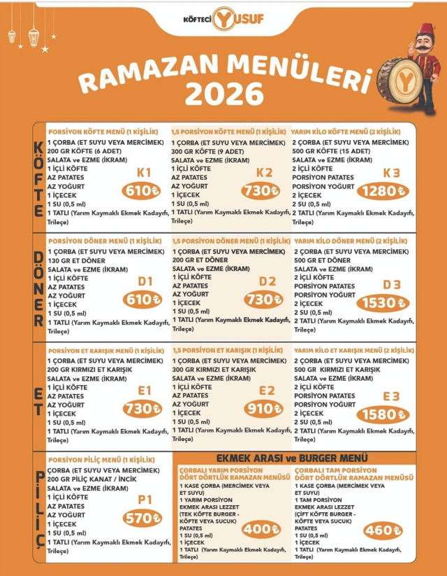 KÖFTECİ YUSUF İFTAR MENÜSÜ 2026: Köfteci Yusuf iftar menü fiyatları ne kadar, içeriğinde neler var?
