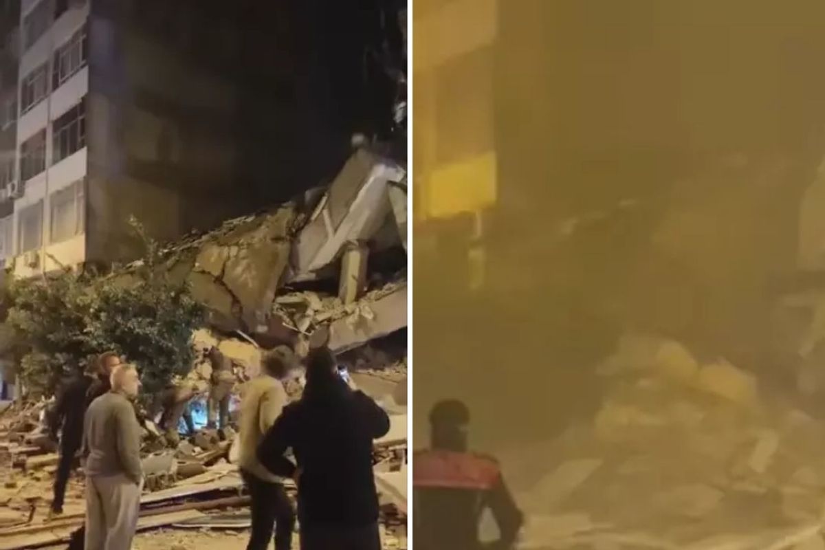 Korku dolu anlar! Depremde hasar gördü, bir anda çöktü
