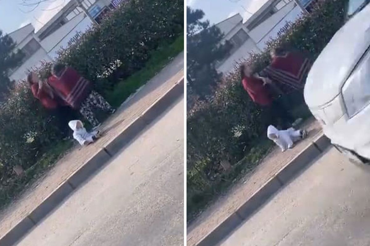 Dilenci kadınların saç saça baş başa kavgasında olan küçük bebeğe oldu