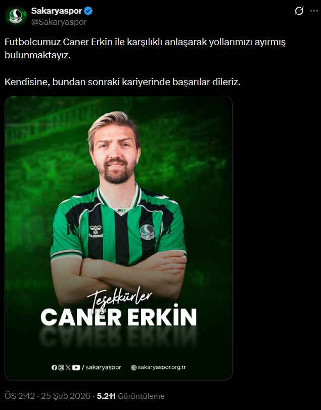 Caner Erkin kovuldu mu? Caner Erkin Sakaryaspor'dan neden ayrıldı?