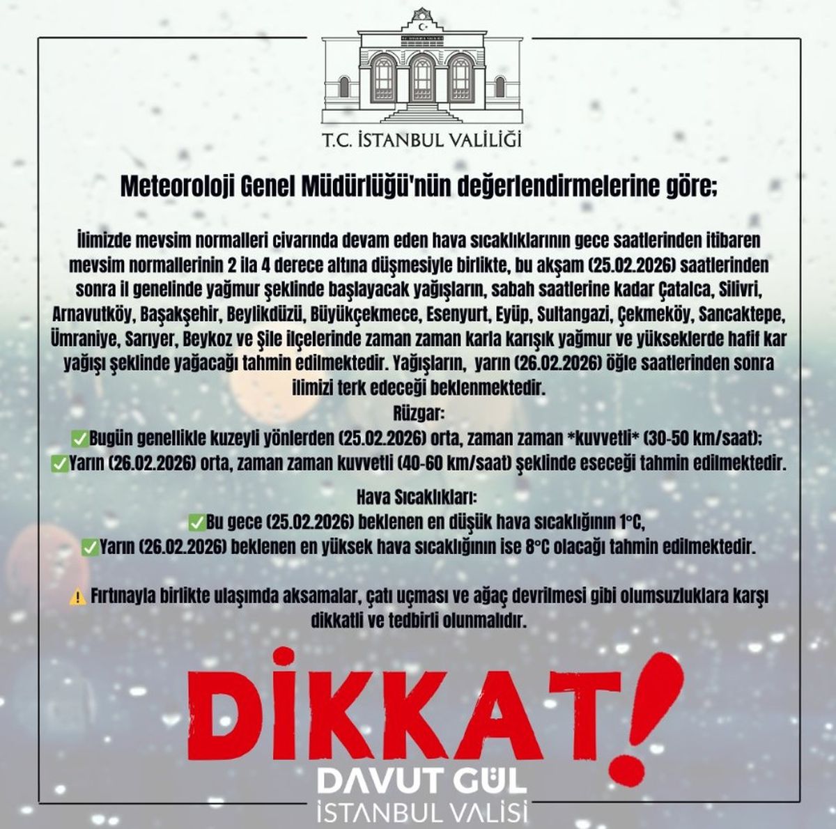 İstanbul Valiliği'nden fırtına uyarısı