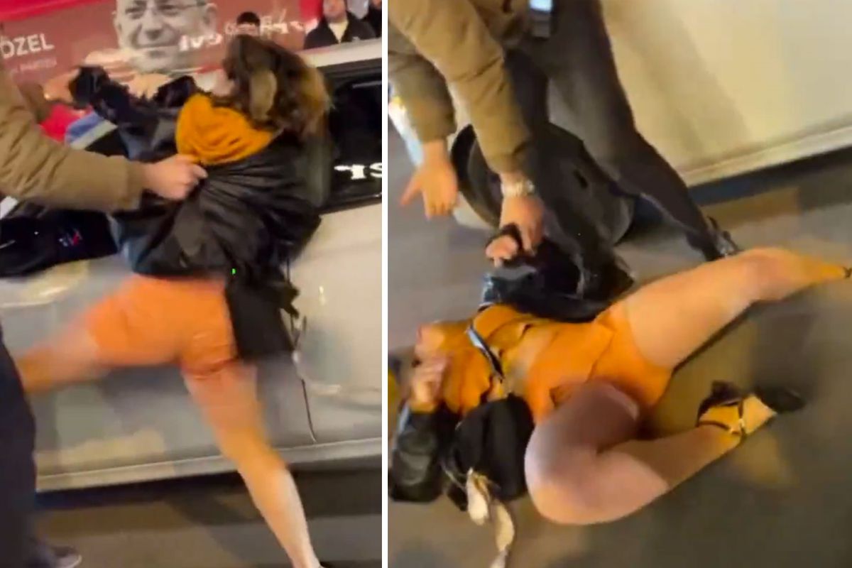 Sinir krizi geçiren bir kadın, vatandaşlara saldırıp kendini yerlere attı