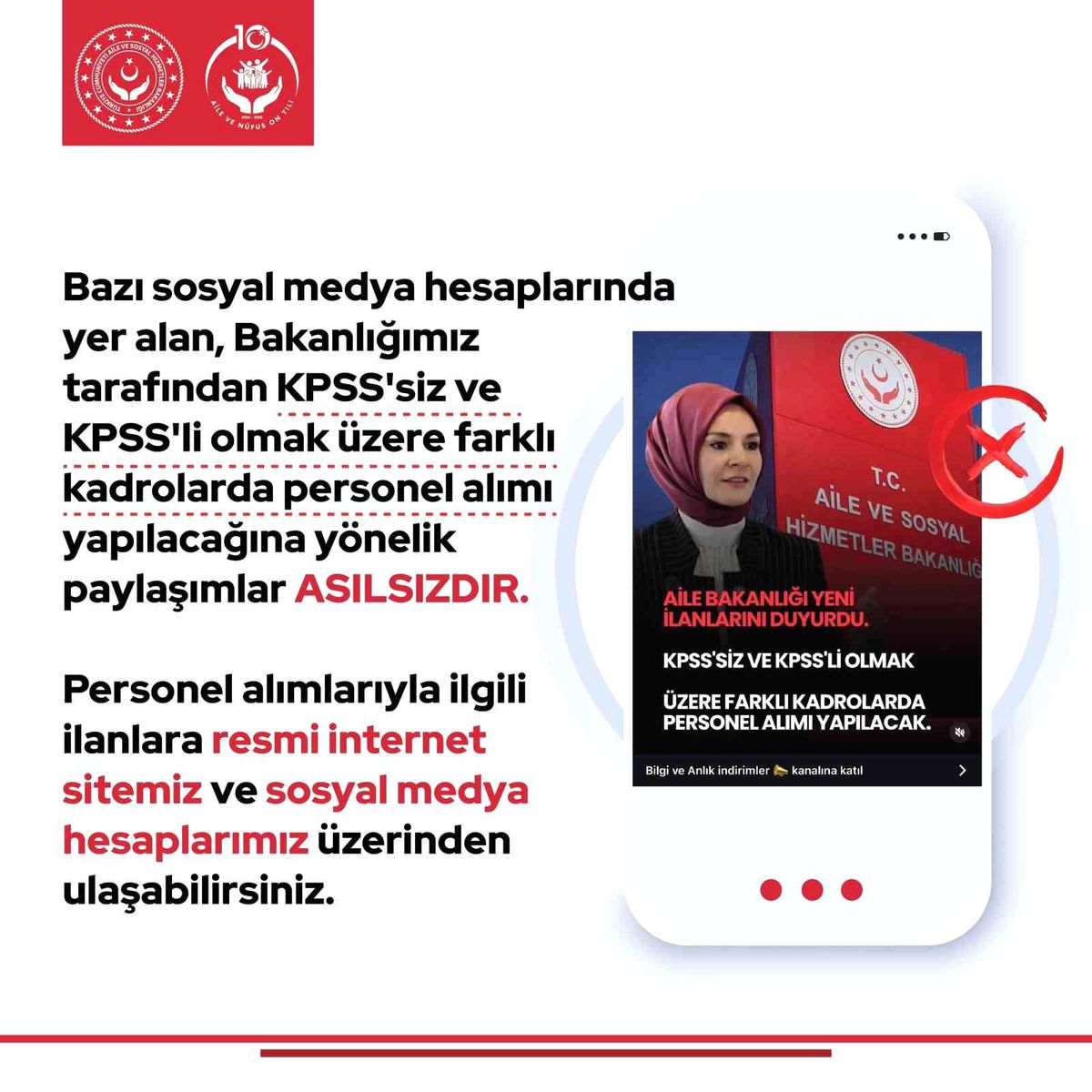 Aile ve Sosyal Hizmetler Bakanlığı: "KPSS'siz ve KPSS'li olmak üzere farklı kadrolarda personel alımı yapı...