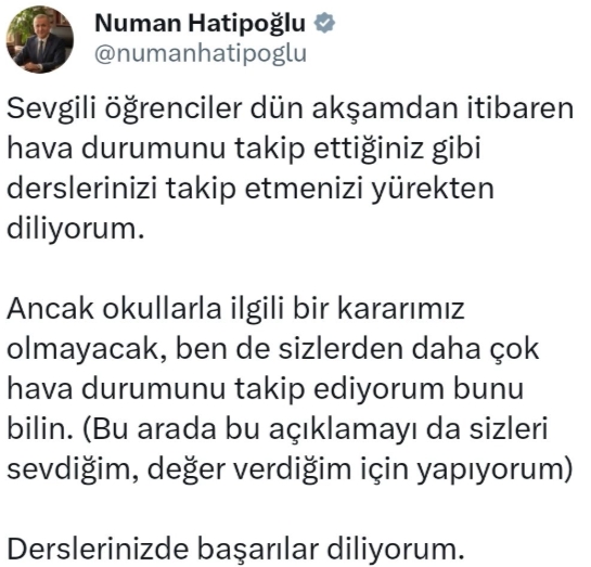 Elazığ okullar tatil mi, Elazığ'da okul yok mu (ELAZIĞ VALİLİĞİ - KAR TATİLİ)?
