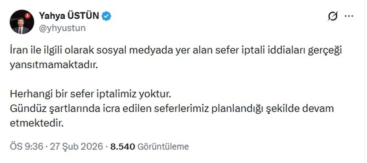 THY'den İran seferleriyle ilgili açıklama
