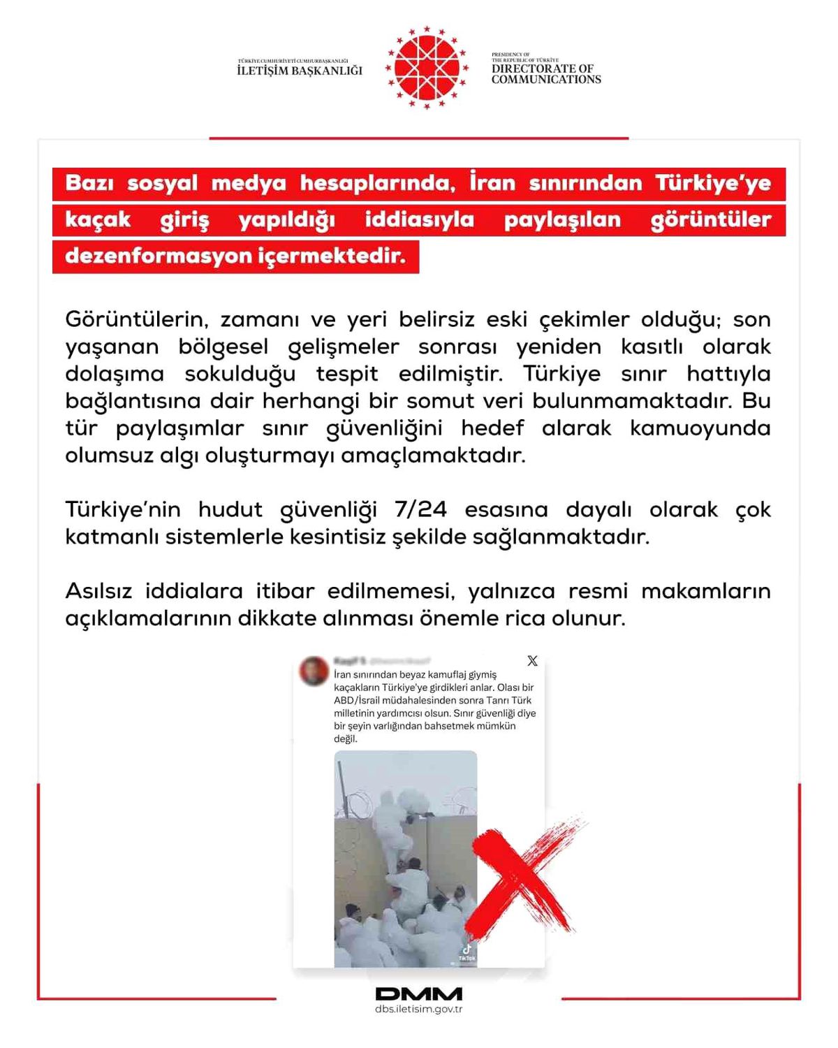 DMM: "İran sınırından Türkiye'ye kaçak giriş yapıldığı iddiasıyla paylaşılan görüntüler dezenformasyon içe...