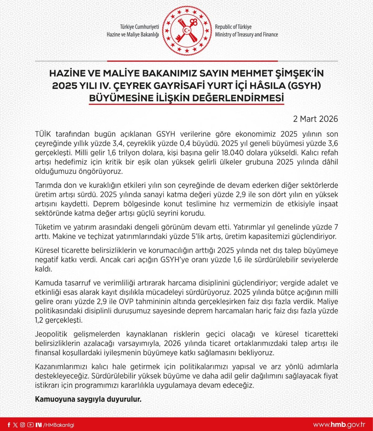 Bakan Şimşek: Yüksek gelirli ülkeler grubuna dahil olduğumuzu öngörüyoruz