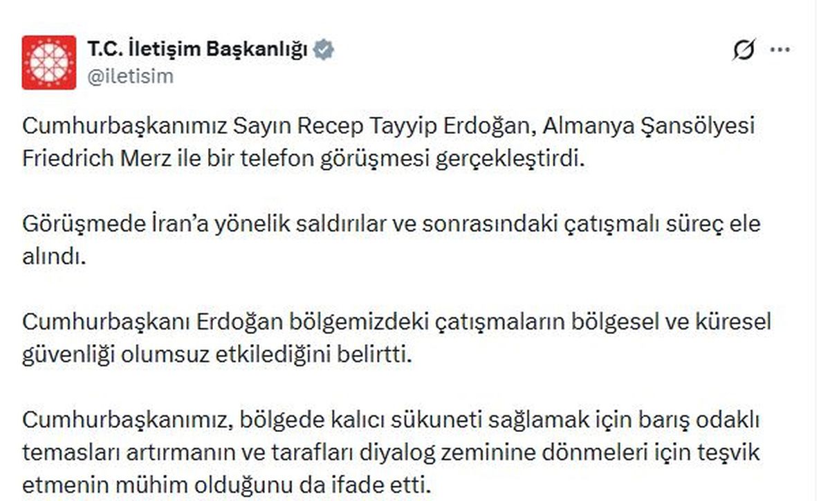 Cumhurbaşkanı Erdoğan'dan Almanya Şansölyesi Merz ile Telefon Görüşmesi
