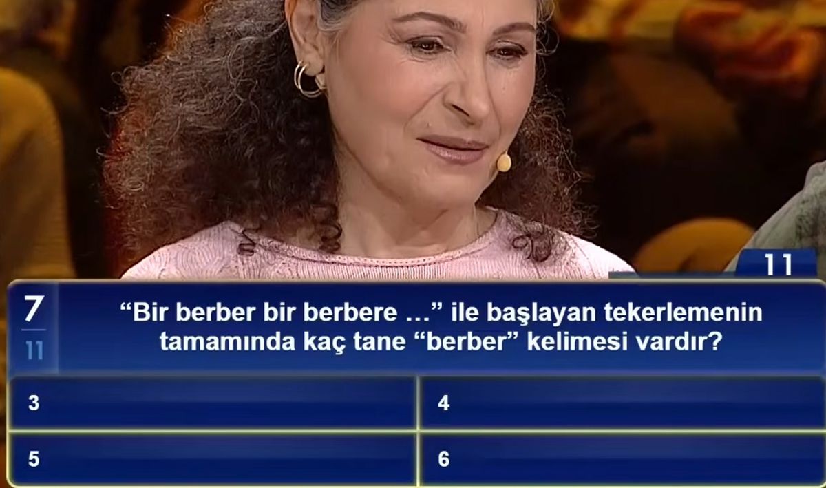 "Bir berber bir berbere ..." ile başlayan tekerlemenin tamamında kaç tane "berber" kelimesi vardır?