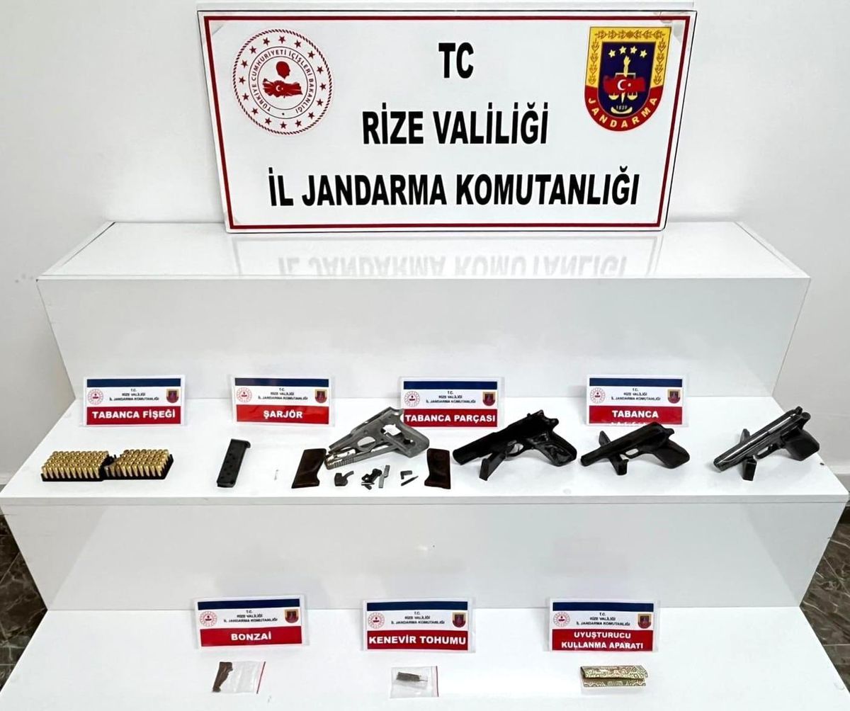 Rize'de ruhsatsız silah ve uyuşturucu operasyonu