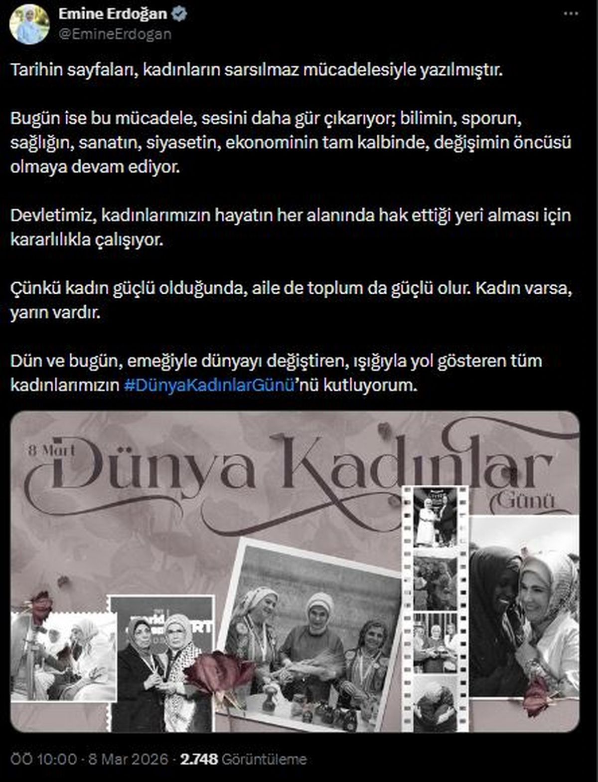 Emine Erdoğan'dan Dünya Kadınlar Günü Mesajı