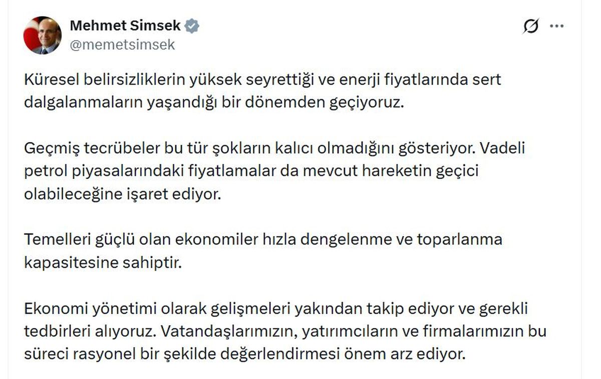 Mehmet Şimşek: Küresel belirsizlikler ve enerji fiyatlarındaki dalgalanmalar geçici olabilir