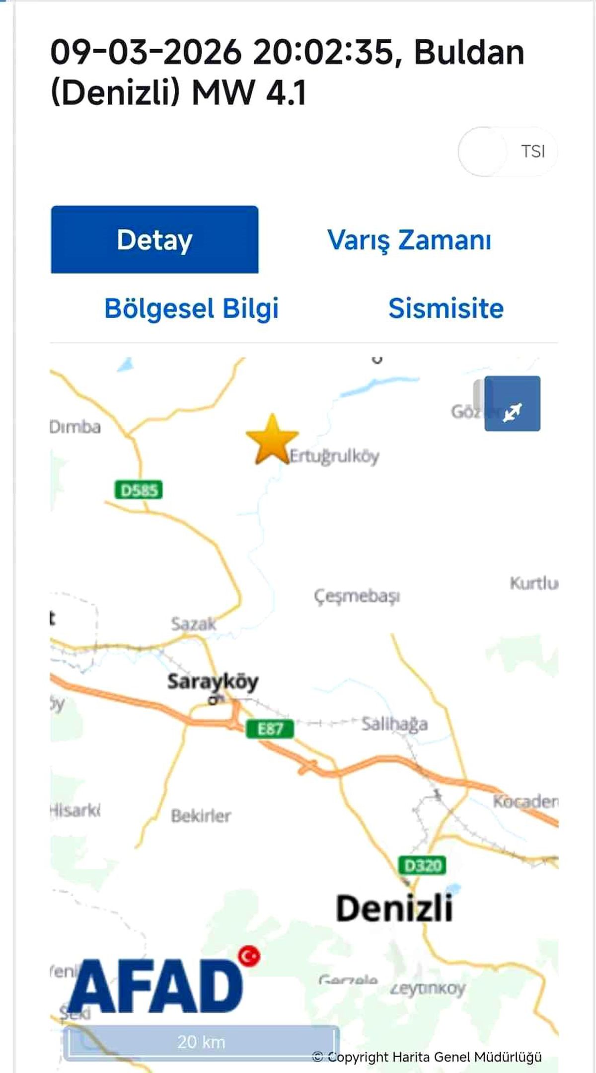 Denizli'de 4.1 büyüklüğündeki artçı deprem korkuttu