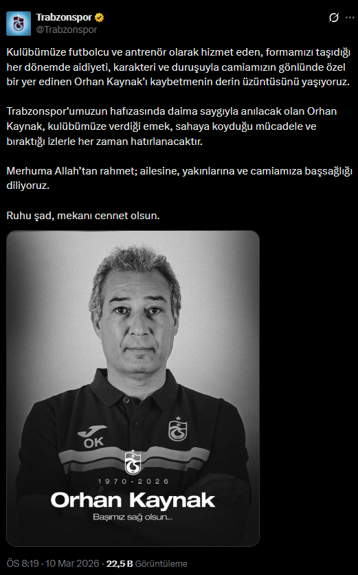 Trabzonspor Yardımcı Antrenörü Orhan Kaynak hayatını kaybetti