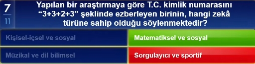 Yapılan bir araştırmaya göre T.C. kimlik numarasını '3+3+2+3' şeklinde ezberleyen birinin, hangi zekâ türüne sahip olduğu söylenmektedir?