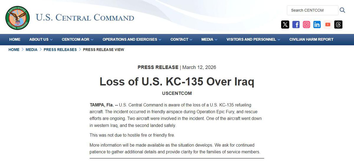 ABD ordusu, KC-135 tipi yakıt ikmal uçağının Irak'ta düştüğünü açıkladı