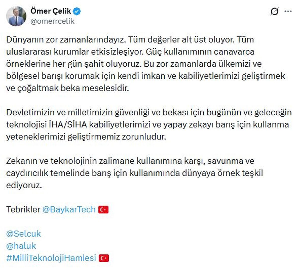 AK Parti Sözcüsü Çelik: İHA/SİHA kabiliyetlerimizi barış için kullanma yeteneklerimizi geliştirmemiz zorun...