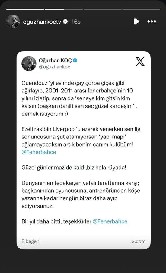 Фенербахче также свел с ума певца Огузхана Коча