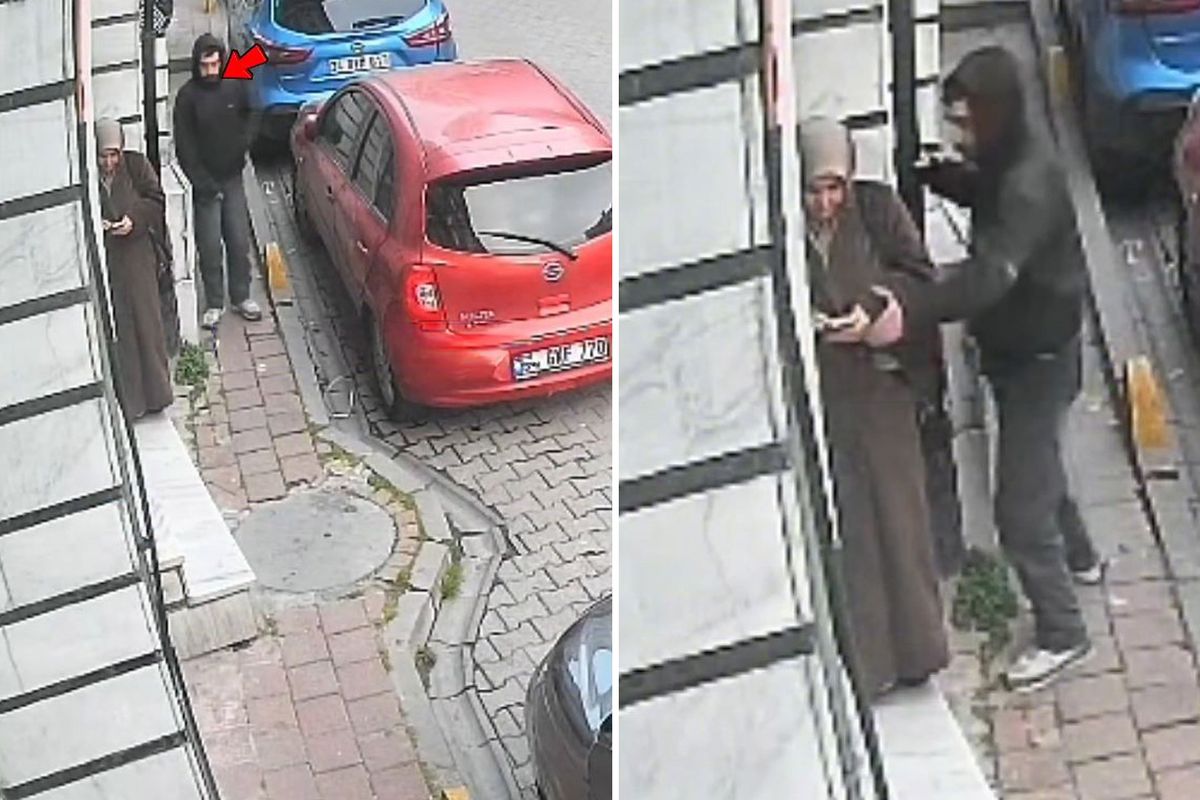 Güpegündüz kaydedilen görüntüye bakın: Kadının yanına sinsice yaklaşıp...