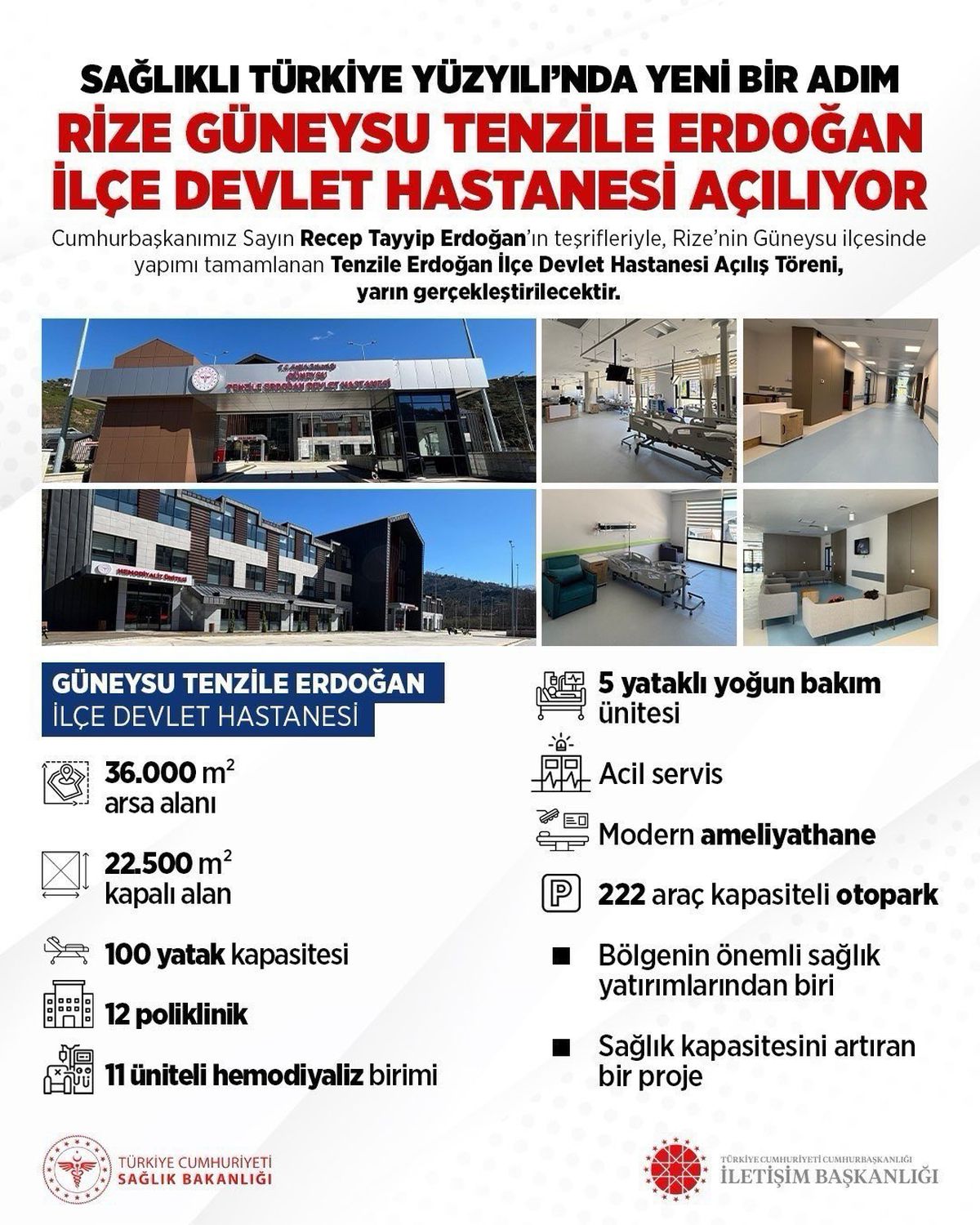 İletişim Başkanı Duran: Tenzile Erdoğan İlçe Devlet Hastanesi yarın açılıyor