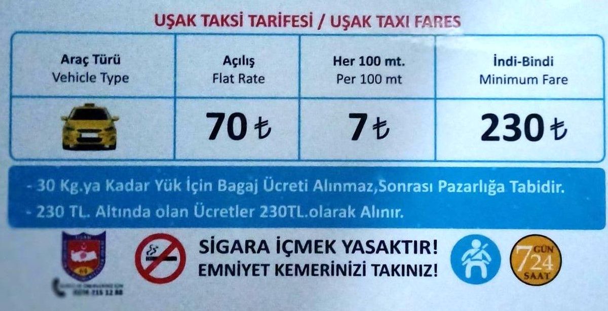 Uşak'ta taksi indi-bindi ücreti 230 TL oldu