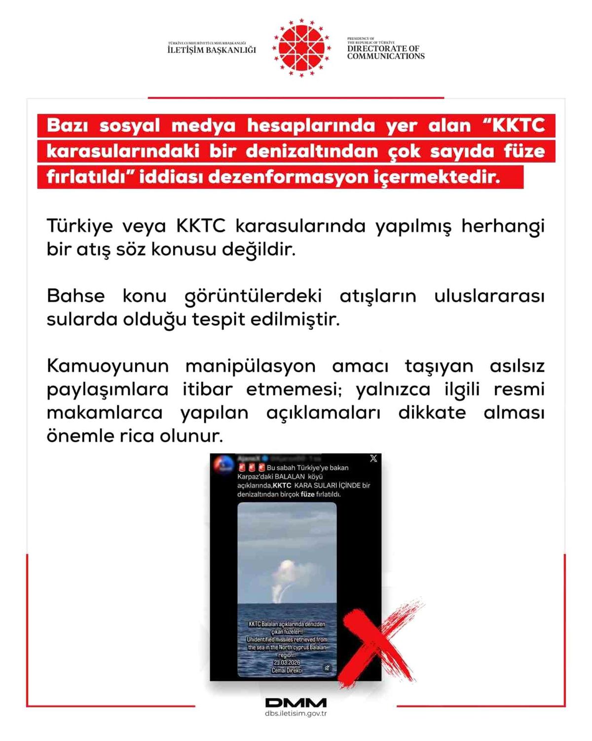 DMM'den "KKTC'de denizaltından füze fırlatıldı" iddiasına yalanlama