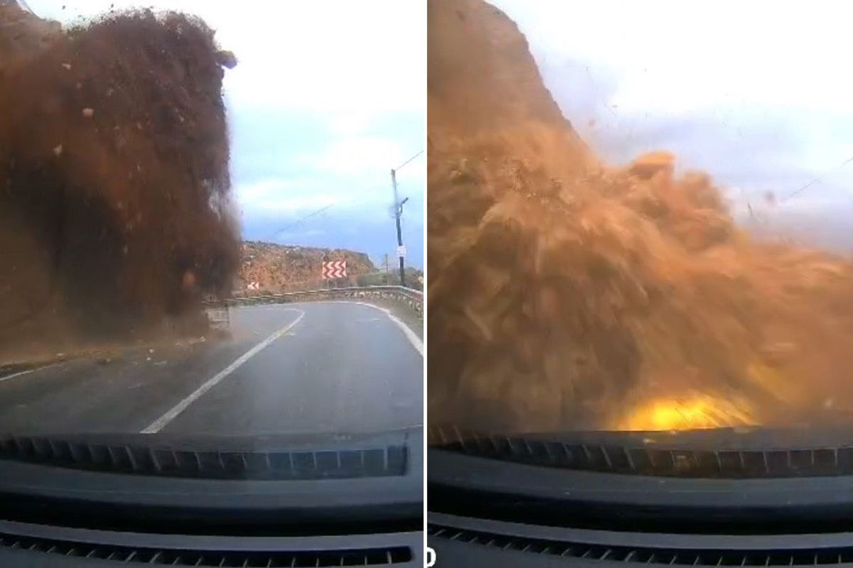 Heyelan otomobili böyle yuttu! Her şey 3 saniye sürdü