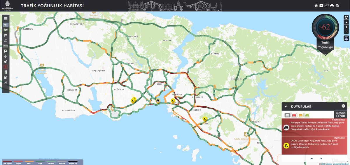 İstanbul'da gece saatlerinde trafik yoğunluğu yüzde 62'ye ulaştı