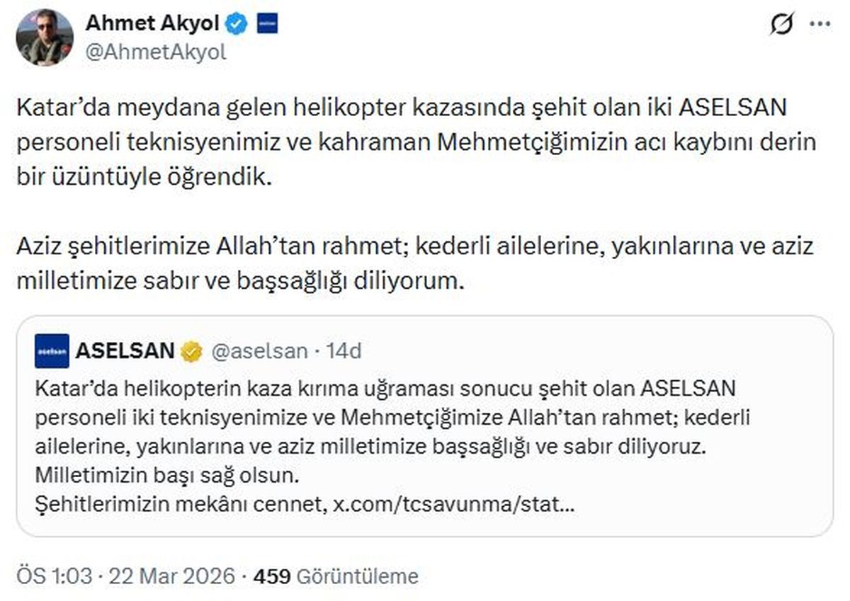 ASELSAN Genel Müdürü Akyol'dan Taziye Mesajı